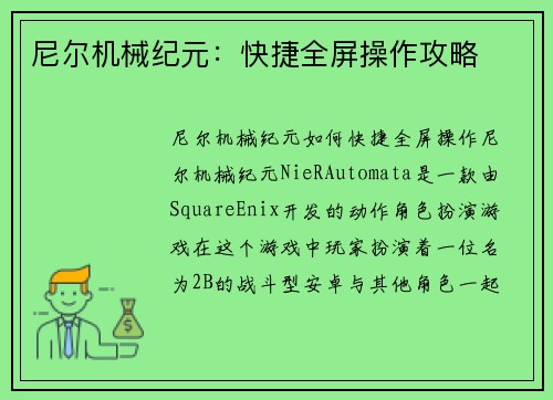 尼尔机械纪元：快捷全屏操作攻略